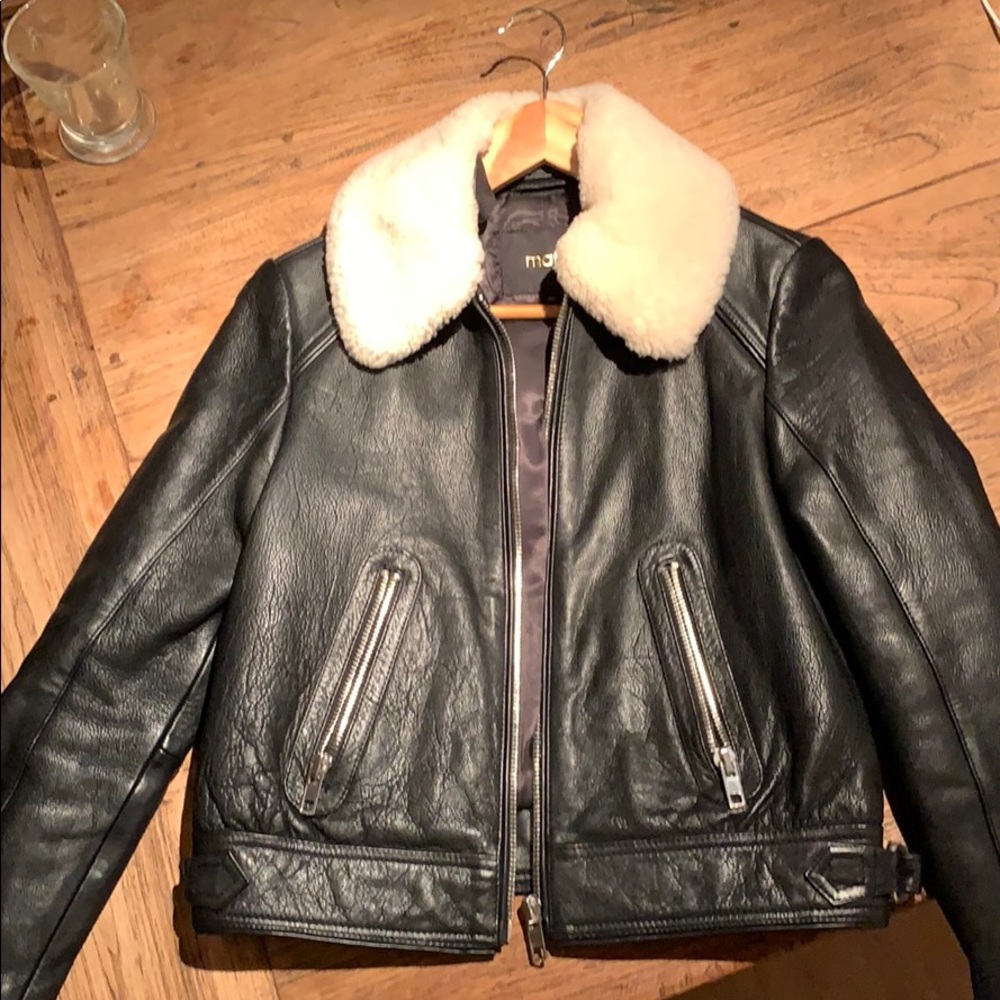 Maje Black Luxury Leather and Sherling Jacket